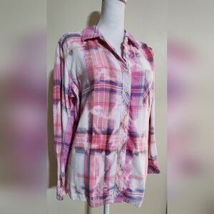 Plaid Custom Reverse Bleach Dyed Flannel Button Down Shirt PL